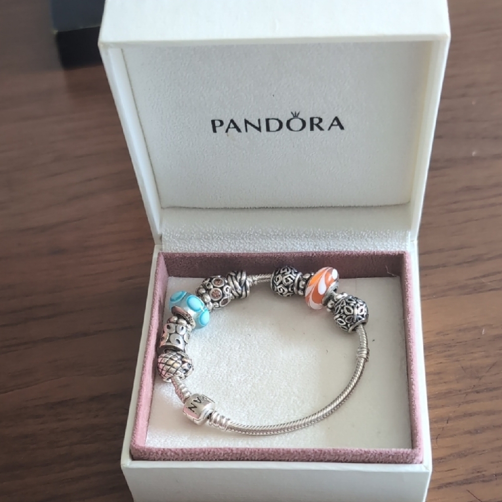 Pandora Silver and Orange Charm Bracelet